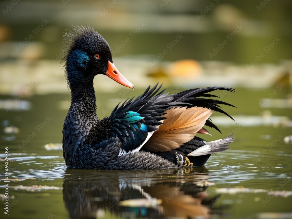 Fototapeta premium Lesser Whistling Duck, Feather Maintenance in Water