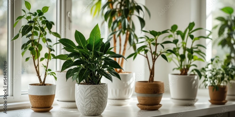 Obraz premium Natural Decor: Ceramic Planters & Greenery