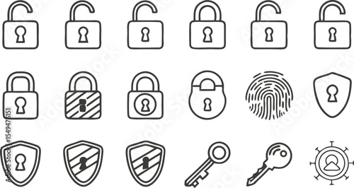 A set of padlock security icons, vector symbols for web and business design