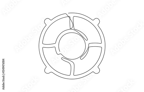 float ring continuous one line drawing, One continuous line drawing of a lifebuoy in a minimalist vector style symbolizing safety, Buoy Continuous Line Drawing with Editable Stroke.
