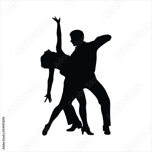 Elegant Couple Dancing Silhouette - Latin Ballroom Dance Vector