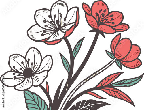 Seamless Floral Pattern with Pink Blossoms and Leafy Garden Design