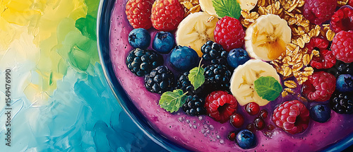 Colorful Smoothie Bowl Topped with Fresh Berries, Banana Slices, and Granola