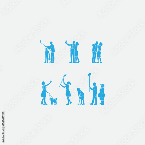 Diverse People Engaging in Daily Activities Silhouettes