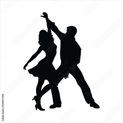 Elegant Couple Dancing Silhouette - Latin Ballroom Dance Vector
