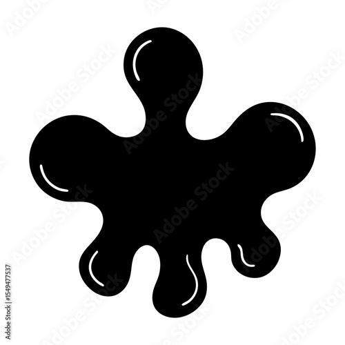 Isolated black ink blot with glossy highlights art