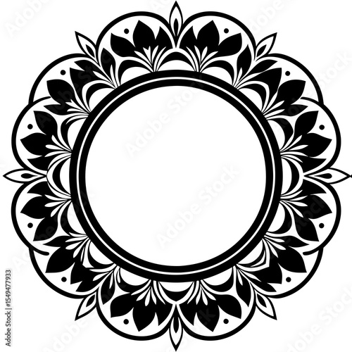 Decorative circle frame with floral elements isolated on white background