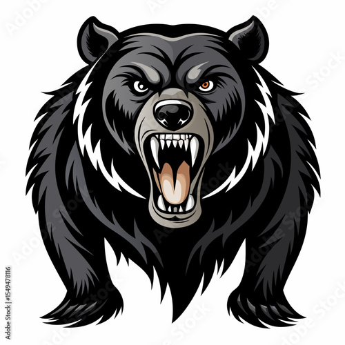 Ferocious grizzly bear roaring isolated on white background
