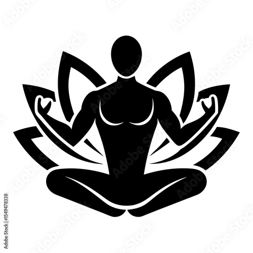 Man in lotus position meditating with lotus flower