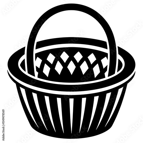 Wicker basket with handle isolated on white background