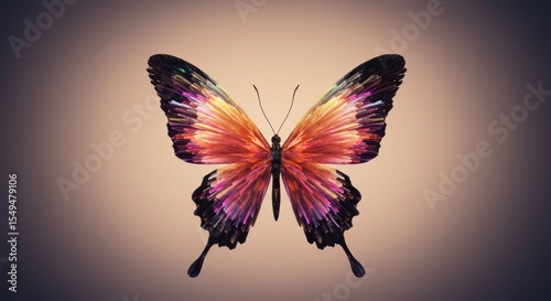 Colorful butterfly with vibrant wings against a soft gradient background