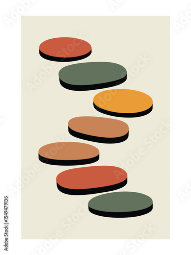 Diagonal Stepping Stones  - Abstract Boho Wall Art Vector, Retro home decor illustration, minimalist Wall art
