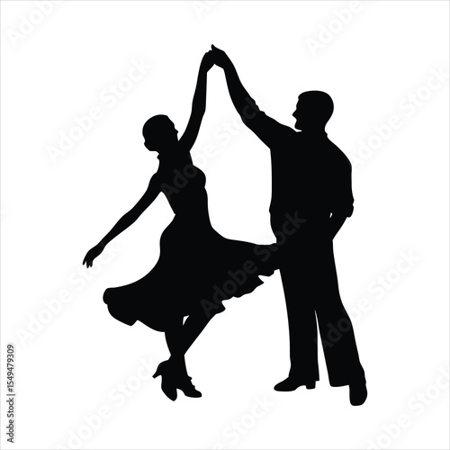 Elegant Couple Dancing Silhouette - Latin Ballroom Dance Vector