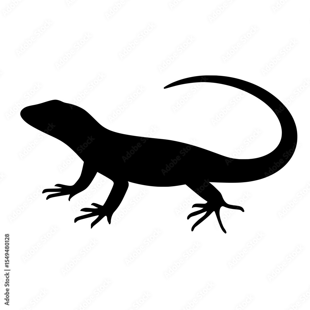 Naklejka premium Sleek Black Silhouette of a Lazarus Lizard with Curved Tail