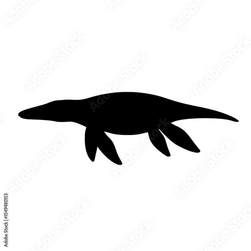Silhouette of Liopleurodon Against White Background