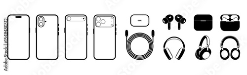 Smartphone and Accessories Black Silhouette Icon Collection