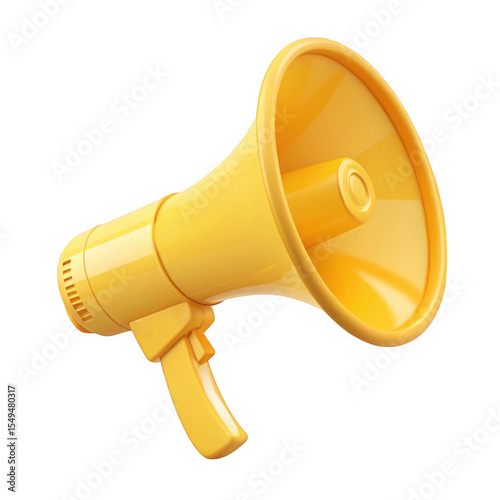 3d yellow megaphone announcement device isolated on transparent background