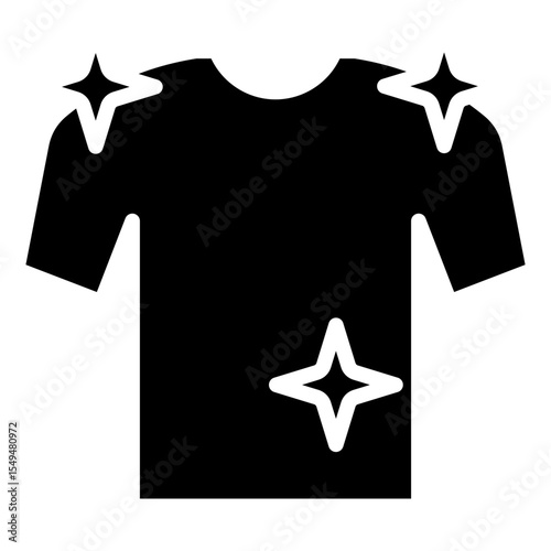 Clean Clothes - Glyph Black Fill Silhouette Style Icon - shining t-shirt with sparkles, representing cleanliness, hygiene, or freshness