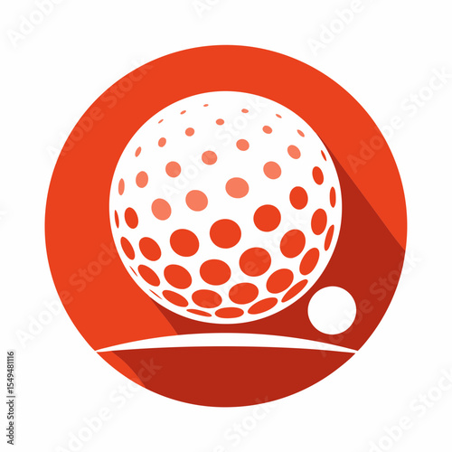 Golf ball with dimples isolated on white background in red circle
