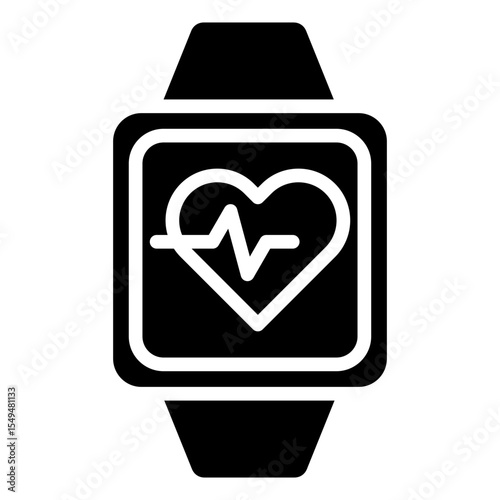 Heart Monitor - Glyph Black Fill Silhouette Style Icon - smartwatch displaying a heart symbol, representing tracking or monitoring functions
