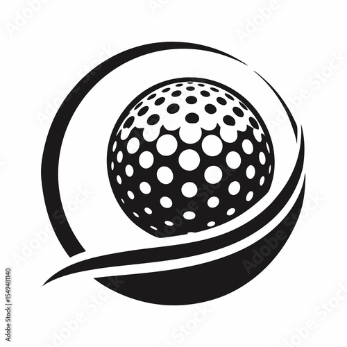 Golf ball with dimples isolated on white background in black circle