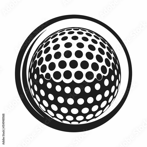 Golf ball with dimples isolated on white background in black circle