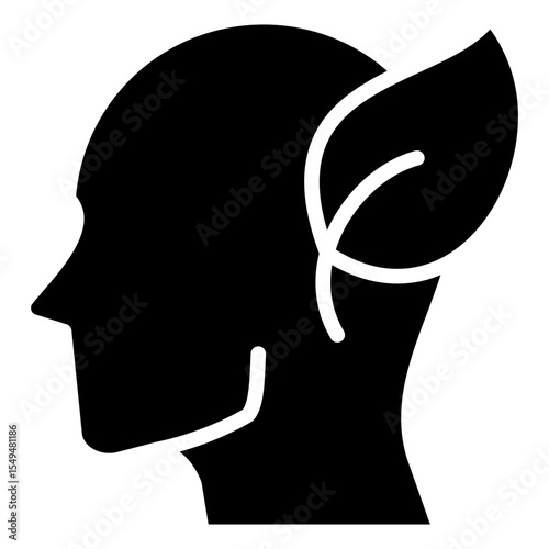 Listen Mindfully - Glyph Black Fill Silhouette Style Icon - human head with an ear emphasized, symbolizing listening, awareness, or sensitivity