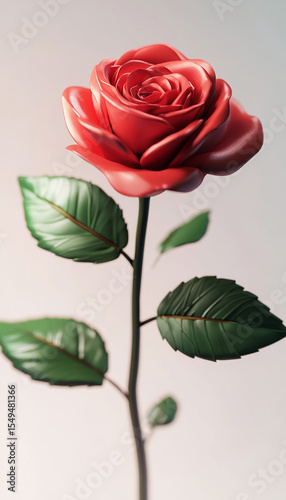 Wallpaper Mural A single red rose with green leaves against a plain light colored background Torontodigital.ca