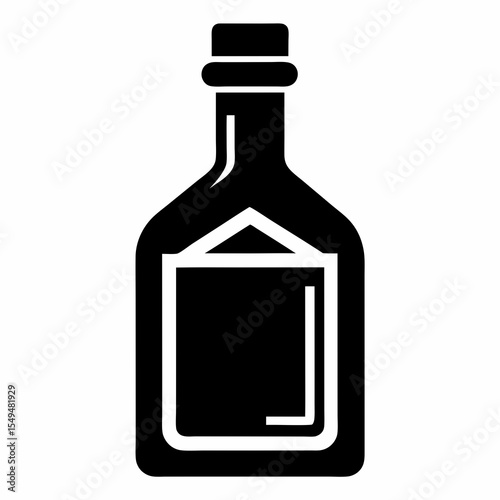 Black bottle with label isolated on white background