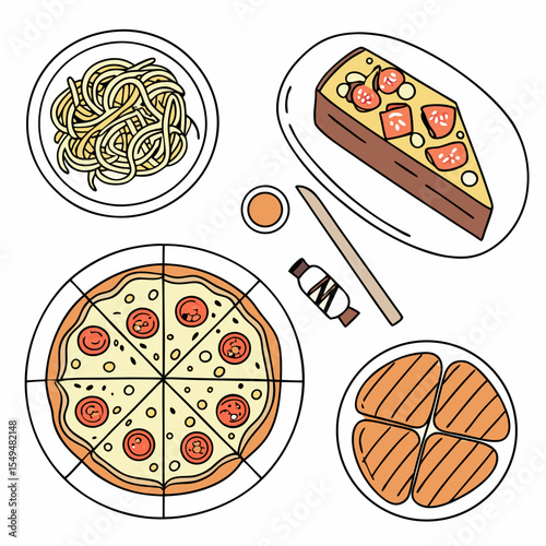 Italian Food Flatlay Pizza Pasta Steak Dessert