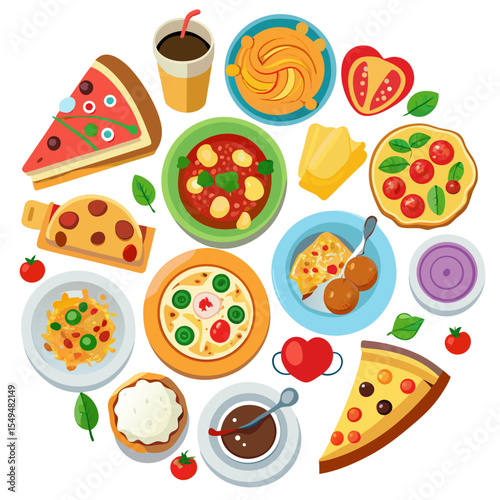 Delicious Italian Food Assortment Circle Illustration