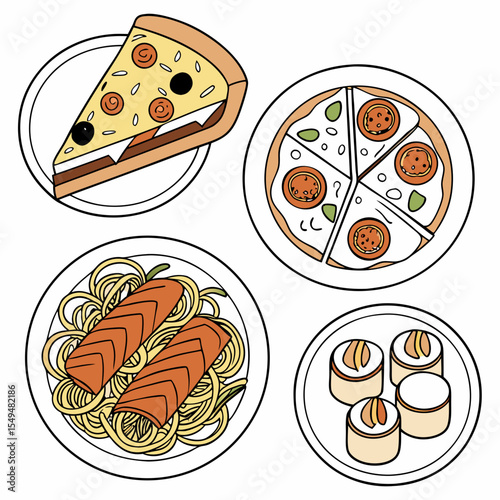 Italian Food Illustration Pizza Pasta Sushi