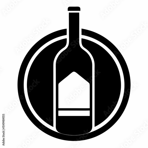 Wine bottle in a circle isolated on white background