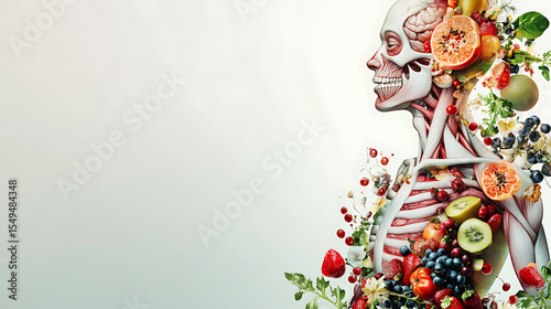 Human Anatomy Integrated with Fresh Fruits and Vegetables