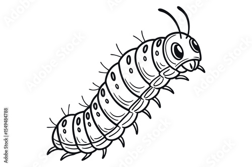 A cute, funny cartoon insect caterpillar vector illustration with a smile