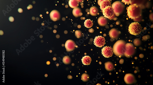 Microscopic View of Viral Particles Floating in Dark Environment