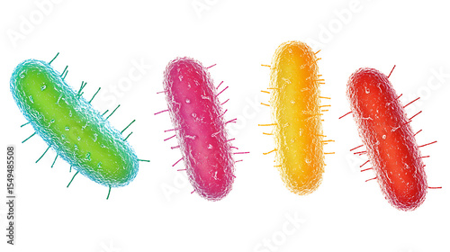 Illustration of Four Colorful Bacteria with Protrusions
