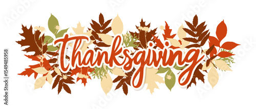 Thanksgiving inscription on blight autumn leaves backgrpound.