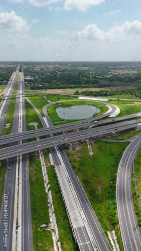Vertical video aerial view bridge intersection between the highway numbers 290 and 304 Nakhon Ratchasima