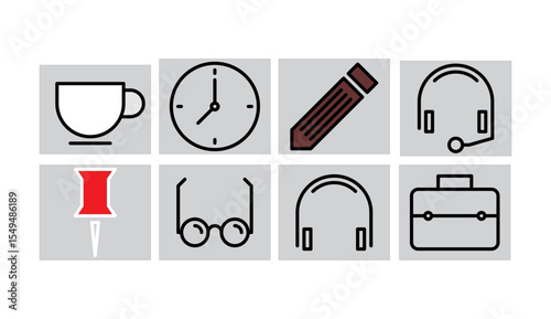 Workplace web icons in line style. Employe, conference, project, document, business, work, support, contact us, productivity strategy, collection. Vector illustration