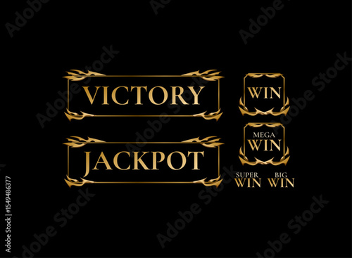 set of victory, jackpot, big win, super win banner template with ancient golden medieval theme