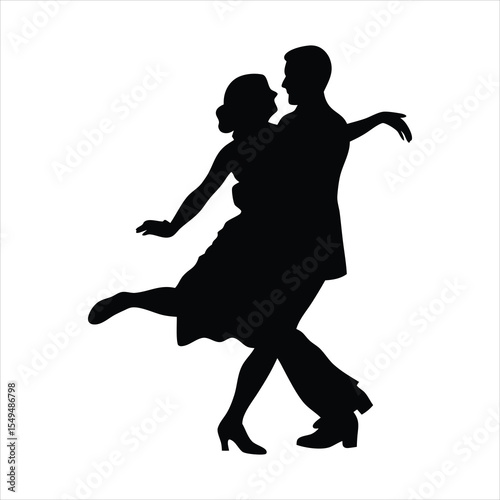 Elegant Couple Dancing Silhouette - Latin Ballroom Dance Vector