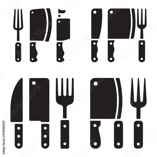 Silhouette Vector of Butcher Knives and Forks Black Kitchen Cutlery Collection