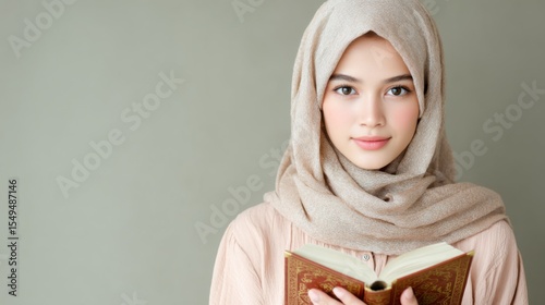 Serene Muslim Woman Holding Quran in Reverence