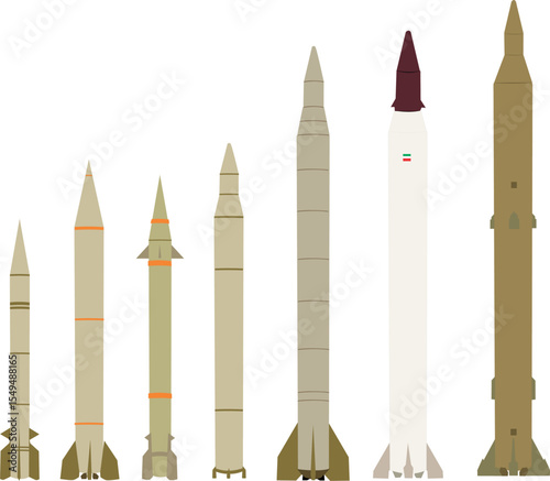 Vector illustration of ballistic missile image, various sizes of missiles