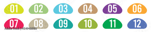 Colorful number bullets point vector set from 1 to 12