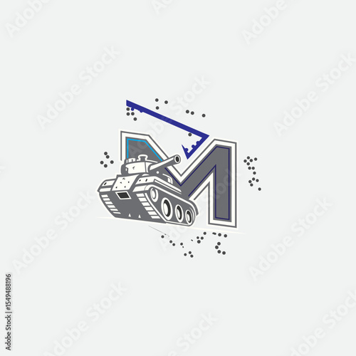 Military Tank Logo Design Featuring Letter M