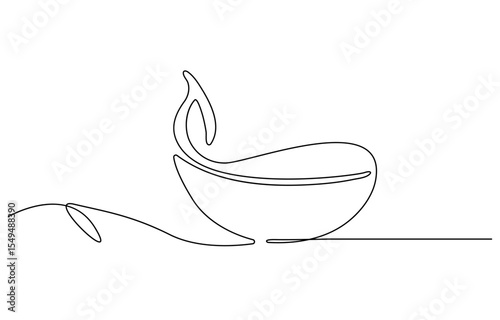 Continuous one line drawing of hand holding diya lamp light for Diwali celebration. Deepavali oil lamp line art vector design.