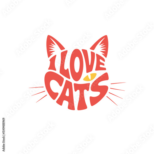 Bold Red Cat Logo Formed with "I LOVE CATS" Text – Modern Typographic Feline Silhouette on Black Background