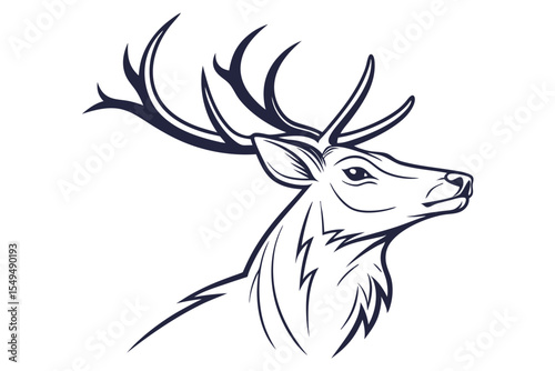 Majestic deer head with detailed antlers is presented in bold black and white